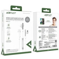 Hands Free Acefast L3 Earphones Stereo USB-C Braided with Microphone White 1.2m. Compatible with All USB-C Devices