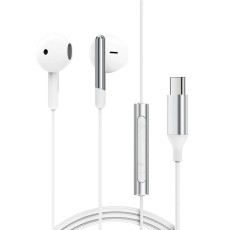 Hands Free Acefast L3 Earphones Stereo USB-C Braided with Microphone White 1.2m. Compatible with All USB-C Devices