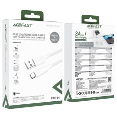 Data Cable Acefast C18-04 USB-A  to USB-C 3A Fast Charge USB2.0 Braided White 1.2m