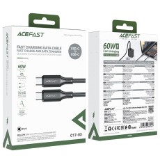 Data Cable Acefast C17-03 USB-C  to USB-C PD60W 3A Fast Charge USB2.0 Silicon Black 1.2m