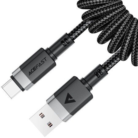 Data Cable Acefast C14-04 USB-A  to USB-C 3A Fast Charge USB2.0 Spring Braided Black 1.2m