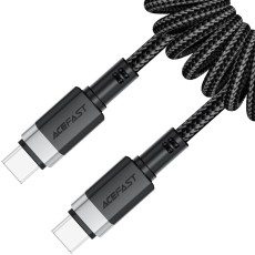 Data Cable Acefast C14-03 USB-C to USB-C PD60W 3A Fast Charge USB2.0 Spring Braided Black 1.2m