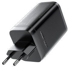 Travel Charger Acefast A111 Fast Charging USB-C and USB-A PD67W QC3.0 GaN and Retractable USB-C Cable 0.65m Black