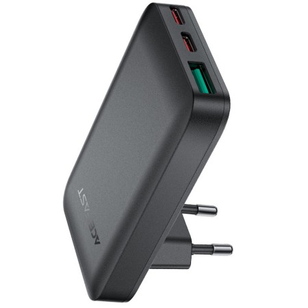 Travel Charger Acefast A100 Angled Ultra Thin Fast Charging 2xUSB-C 1xUSB-A PD65W QC3.0 GaN Black