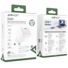 Travel Charger Acefast A77 Mini Fast Charging 1xUSB-C PD30W QC3.0 GaN White + USB-C to USB-C Cable