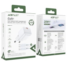 Travel Charger Acefast A73 Mini Fast Charging 1xUSB-C PD20W QC3.0 GaN White + USB-C to USB-C Cable