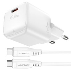 Travel Charger Acefast A73 Mini Fast Charging 1xUSB-C PD20W QC3.0 GaN White + USB-C to USB-C Cable