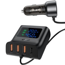 Car Charger Acefast B11 Hub 138W with 4xUSB-A and 2xUSB-C Hub Cable 1.10m with LED Display Black