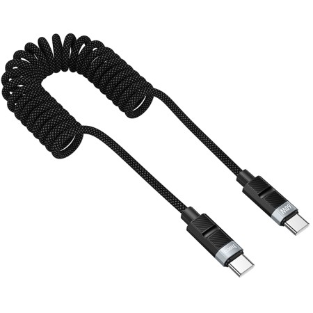 Data Cable Hoco DU59 Bamboo USB-C to USB-C 60W Spring Braided Cable  Black 1.5m