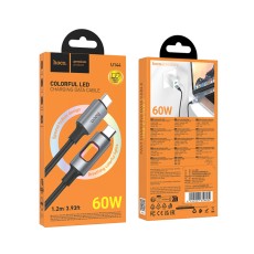 Cable Hoco U144 USB-C  to USB-C 60W Fast Charging 3A with Lighting Braided Black 1.2m