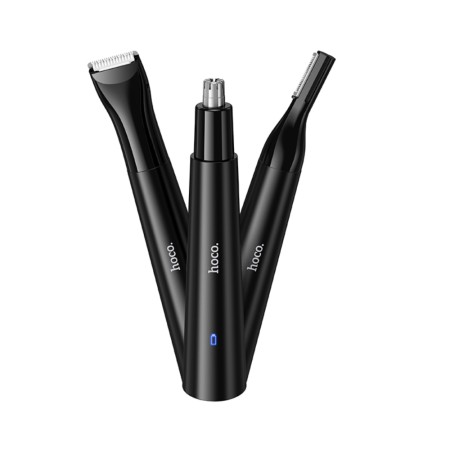 Rechargeable Nose Facial and Body Trimmer Hoco HP37 320mAh with 3 Interchangeable Heads Black