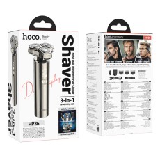 Rechargeable Hair Clipper & Trimmer Hoco HP36 600mAh with 3 Heads and LED Battery and Charging Indicator Metal Grey