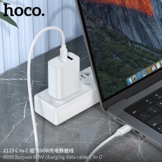 Cable Hoco X115 Surpass USB-C  to USB-C PD60W 3.0A White 1m