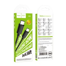 Cable Hoco X88 Gratified USB-C  to USB-C 60W 3A Black 2m