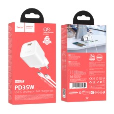 Travel Charger Hoco N66 Ingenious Single Port GaN PD35W USB-C 5V 3.0A + USB-C to USB-C Cable 1m White