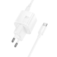 Travel Charger Hoco N66 Ingenious Single Port GaN PD35W USB-C 5V 3.0A + USB-C to USB-C Cable 1m White