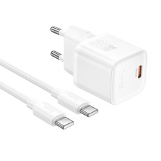 Travel Charger Hoco N66 Ingenious Single Port GaN PD35W USB-C 5V 3.0A + USB-C to USB-C Cable 1m White