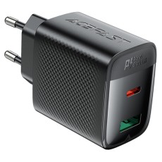 Travel Charger Acefast A106 Fast Charging 1xUSB-C + 1xUSB-A PD45W GaN Black
