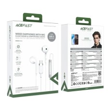 Hands Free Acefast L7 Earphones Stereo USB-C Braided with Microphone White 1.2m. Compatible with All USB-C Devices