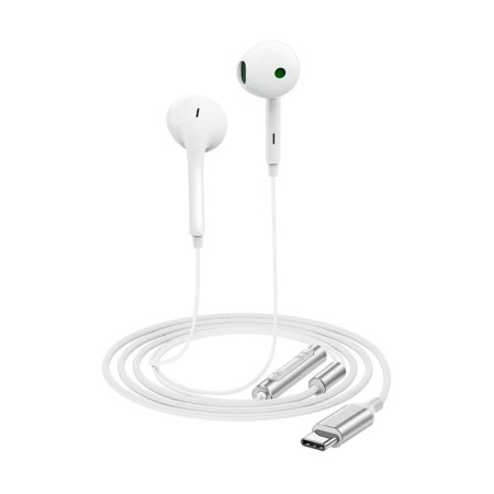 Hands Free Acefast L7 Earphones Stereo USB-C Braided with Microphone White 1.2m. Compatible with All USB-C Devices