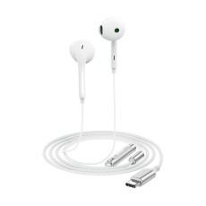 Hands Free Acefast L7 Earphones Stereo USB-C Braided with Microphone White 1.2m. Compatible with All USB-C Devices