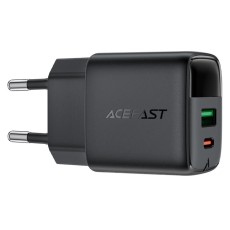 Travel Charger Acefast A114 Fast Charging 1xUSB-A + 1xUSB-C PD25W QC3.0 GaN with LED Digital Display Black
