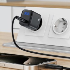 Travel Charger Acefast A115 Fast Charging USB-C PD30W 3.0A GaN with LED Digital Display Black