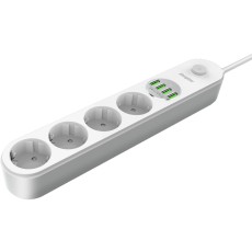Energizer EPB2500W00EU Power Strip with 4 Suko Ports 2500W 10A Max 4xUSB-A Ports 17W and On/Off Switch Cable 2m White