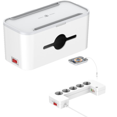 Desktop Charger Box Energizer EPB2500W03EU 2500W 10A Max with 5xSuko Sockets + 1xUSB-C PD20W + 2xUSB-A 18W QC3.0 / 2.4A, Wireless Charging 15W, Safety On/Off Switch Cable 2m White