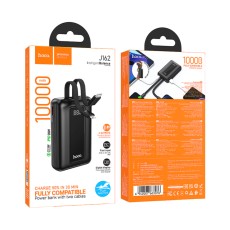 Power Bank Hoco J162 Full Power 10000mAh PD20W+22.5W QC with Input USB-C Output USB Integrated USB+Lighting Cables and LED Battery Display Black