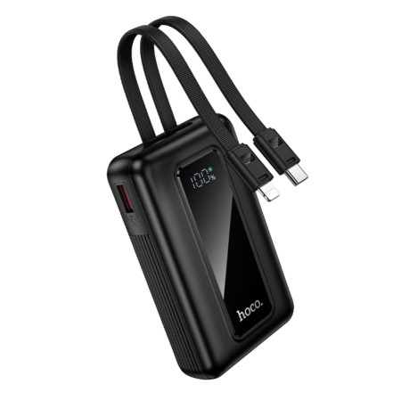 Power Bank Hoco J162 Full Power 10000mAh PD20W+22.5W QC with Input USB-C Output USB Integrated USB+Lighting Cables and LED Battery Display Black