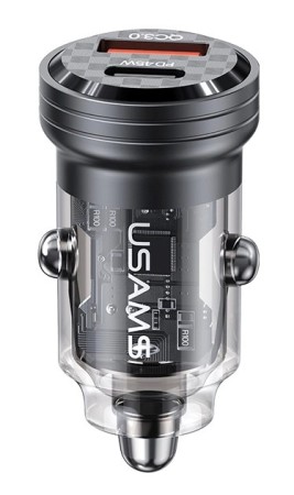 USAMS φορτιστής αυτοκινήτου US-CC175, USB & USB-C, 45W, QC & PD, μαύρος