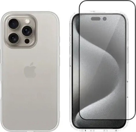 Vivid Set Gelly Case + Full Face Tempered Glass Apple iPhone 16 Pro Max Black